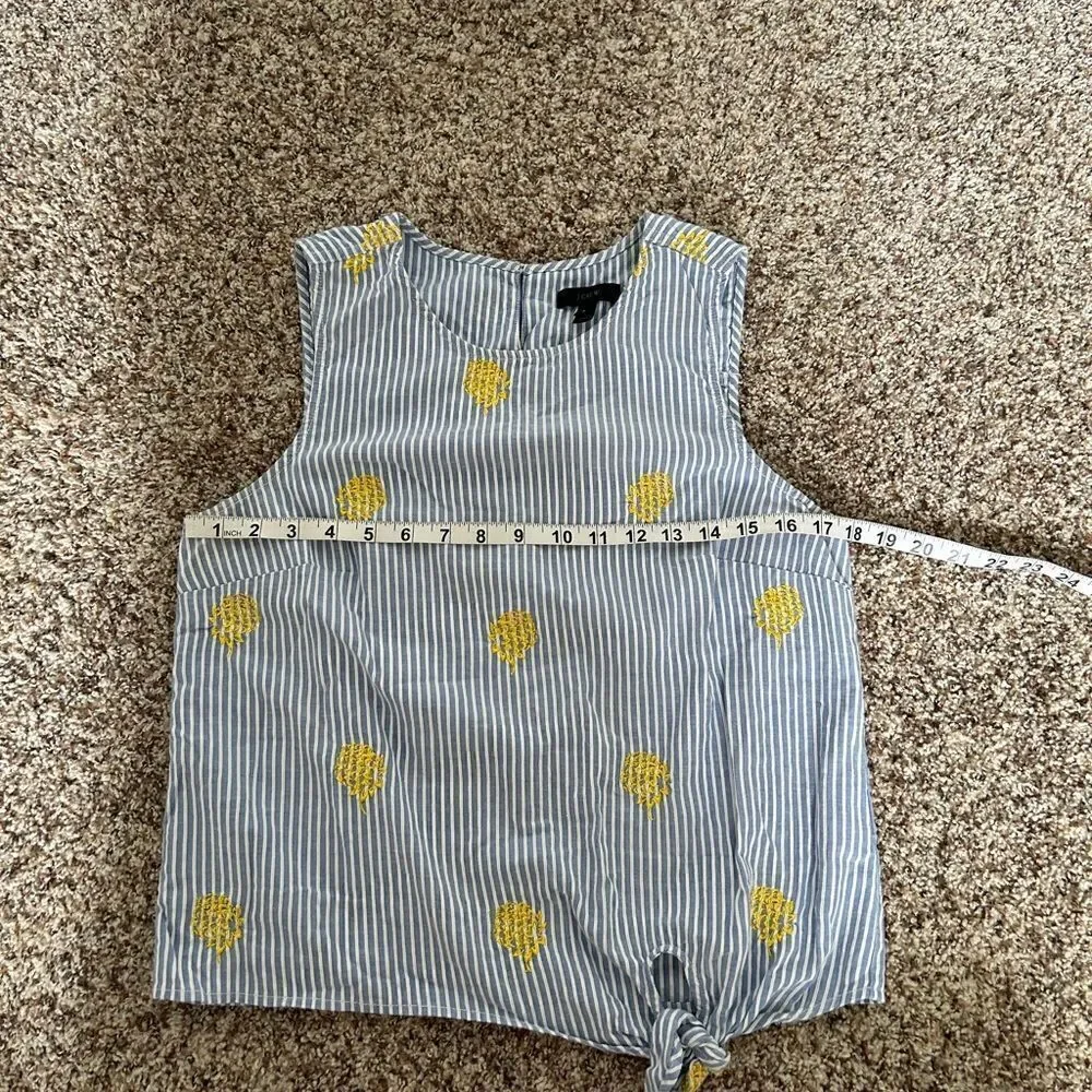 J. Crew Seersucker Cropped Embroidered Tank Top Sz 8